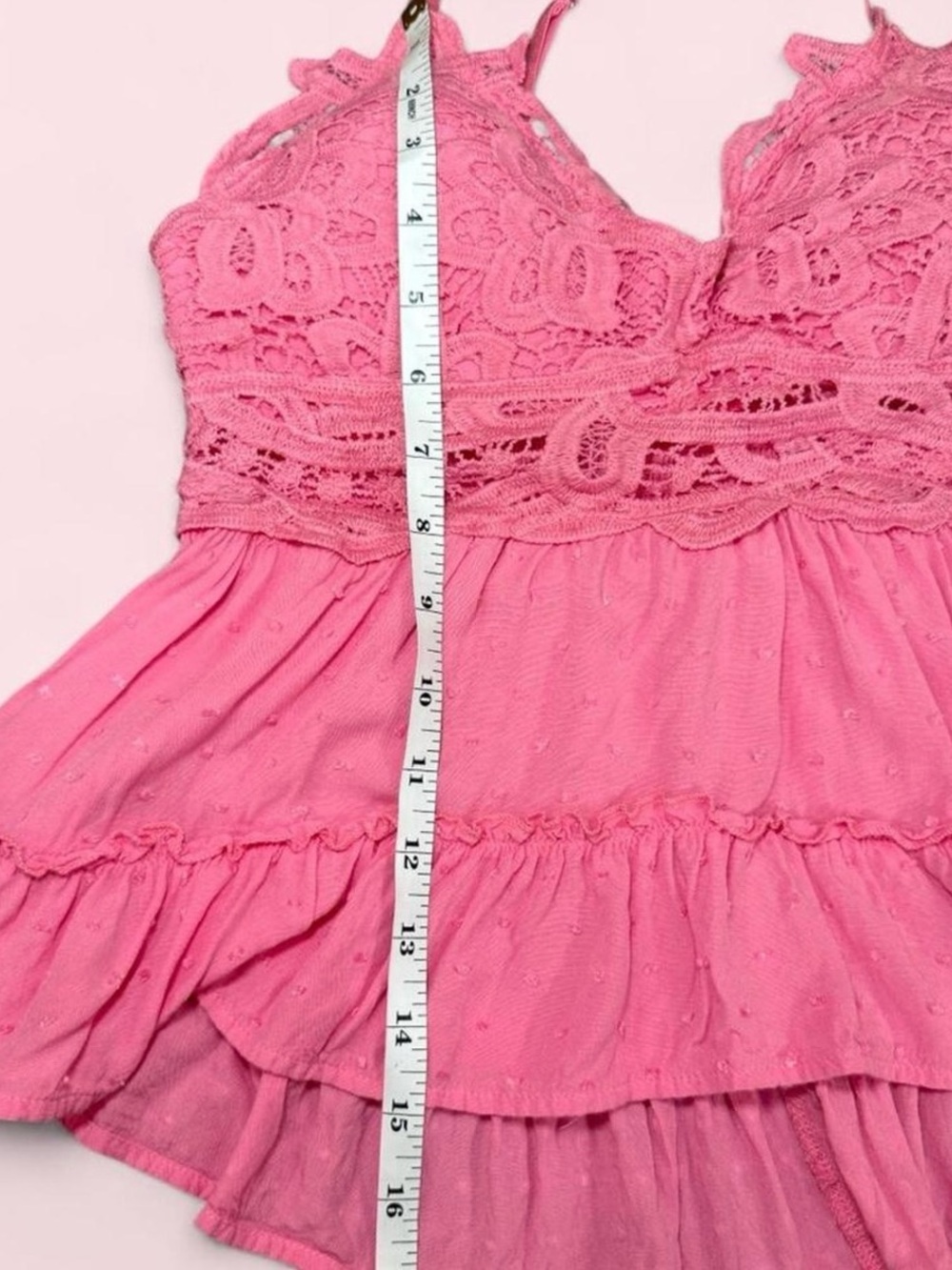 Blue B Pink Lace Swiss Dot Ruffled Tiered Cami Top Size S - Picture 7 of 7